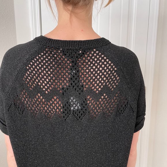 NWT TWINSET Short Sleeve Silver Sparkle Sweater - Picture 7 of 11